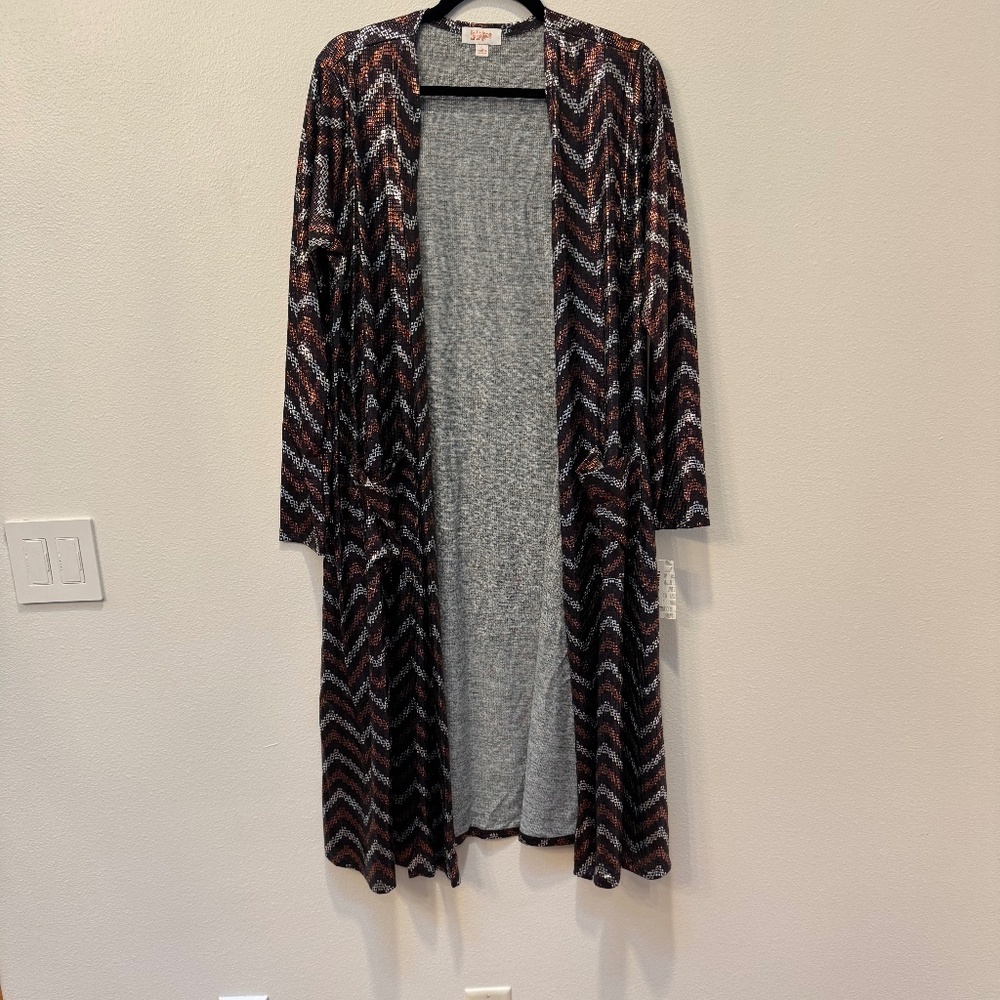 Brand New LuLaRoe Size L Black, Silver and Copper Sarah Cardigan